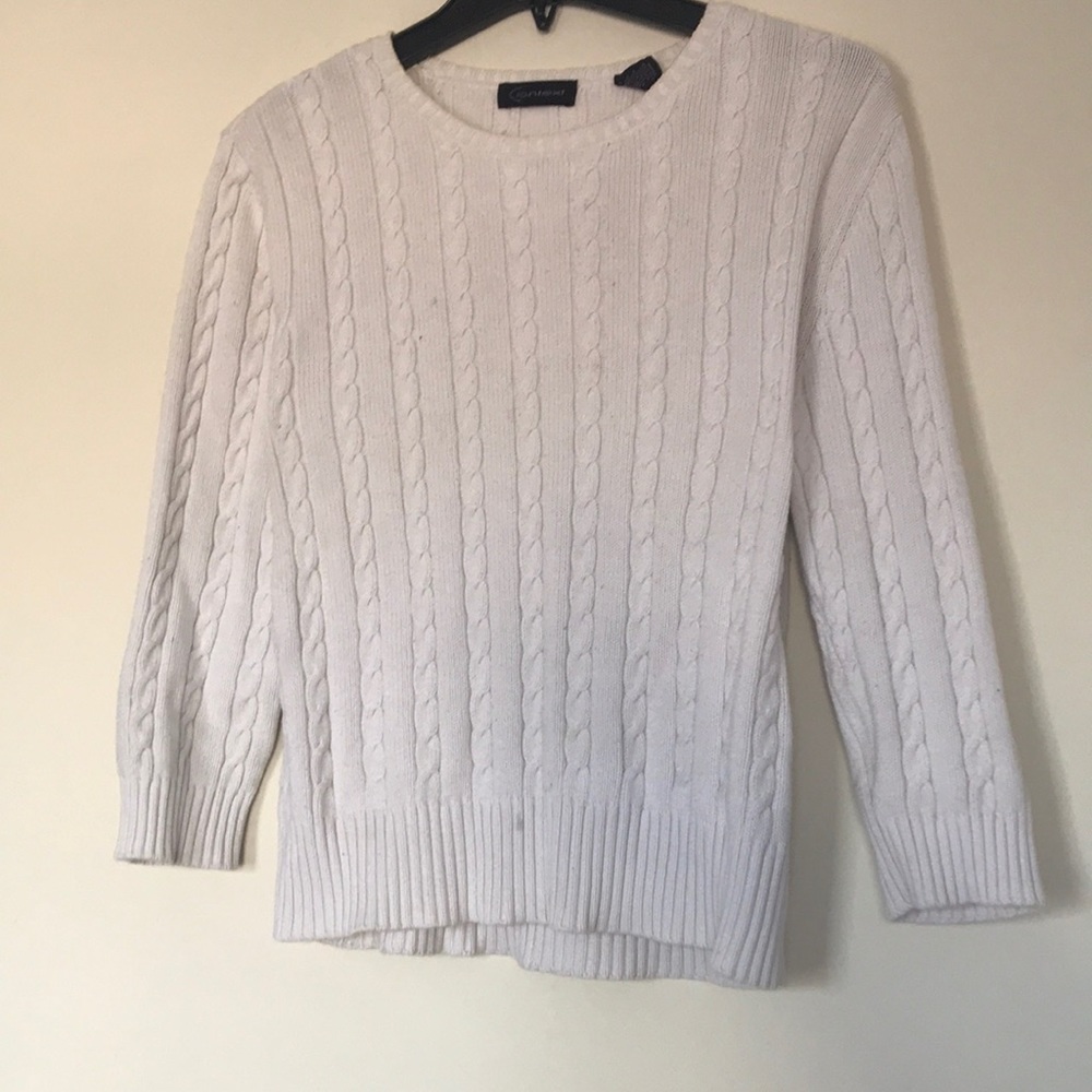 White Braided cable knit crew neck sweater / top